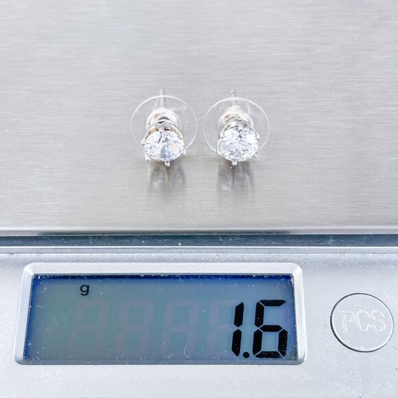 Vintage Sterling Silver 925 6mm Clear Cubic Zirconia Round Stud Earrings - Picture 5 of 6